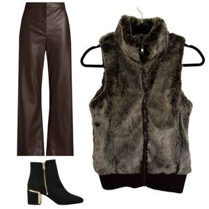 New Era Teen Women's Sherpa Fleece Vest Brown Size Small